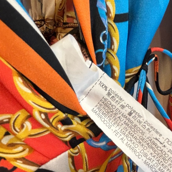 Zara Blogger Fav Chain Print Scarf Print Long Sleeve Midi Shirt Dress Orange - Picture 13 of 13